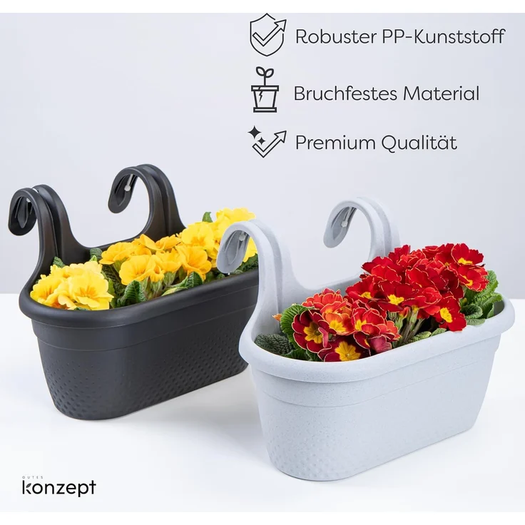 KONZEPT Balkonkasten Balkon Blumenkasten mit Halterung 6,2 L, Balkonkasten für Geländer, Blumenkasten aus wetterfestem Kunststoff – Bild 4