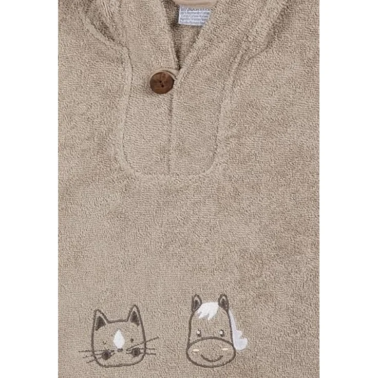 Sterntaler Poncho Bauernhof - Kinder Badeponcho aus saugfähiger Baumwolle - Badetuch zum einfachen drüberziehen - Baby Badeponcho mit Holzknopf und niedlicher Stickerei, sandfarben – Bild 5