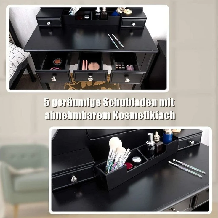 COSTWAY Schminktisch mit Hocker (Schwarz) – Bild 3