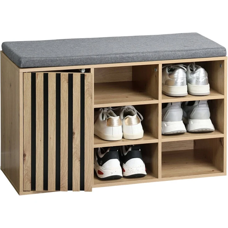 KESPER 1594613 Schuhschrank mit Sitzkissen, braun, Spanplatte FSC, 76 x 29,5 x 48 cm – Bild 2