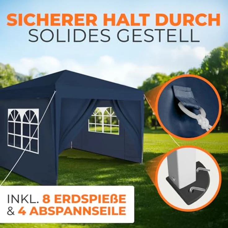 Kronenburg Faltpavillon wasserdicht Dachmaß 2x2 m UV Schutz 50+ Pavillon in Blau mit 4 Seitenteilen – Bild 6