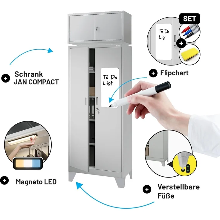 Jan Nowak Aktenschrankaufsatz C01L Aufsatz für Aktenschrank Büroschrank Metall Pulverbeschichtung Flügeltüren 38 x 80 x 40 cm (Grau) – Bild 10