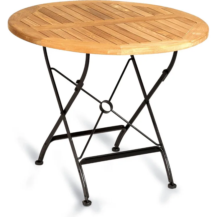 Sonnenpartner Klapptisch Oxford Ø 90 cm Teakholz und Eisen schwarz Gartentisch klappbar