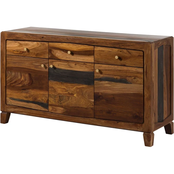 Sideboard Sheesham 140 x 45 x 80 dunkelbraun lackiert ANCONA #222 – Bild 1