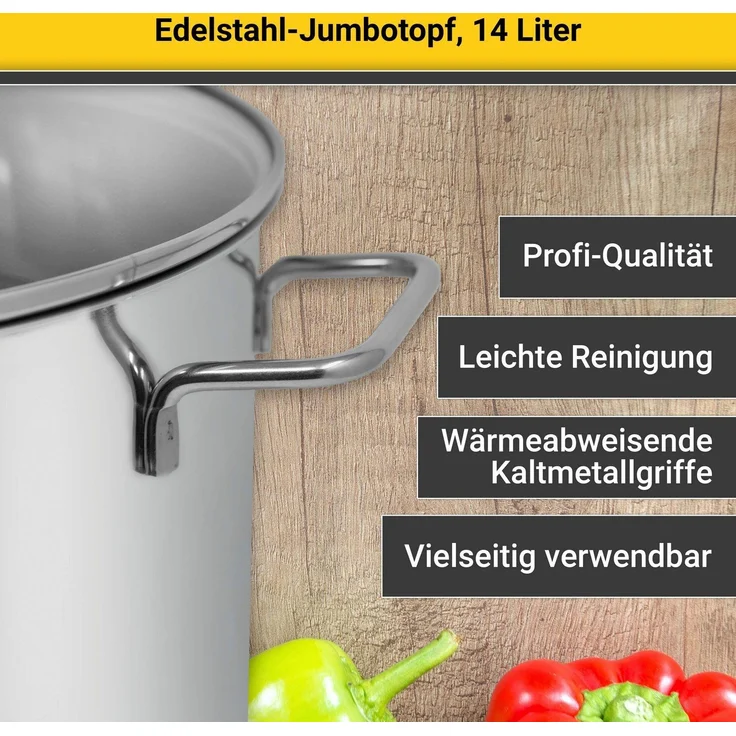 Karl Krüger 72727 Jumbotopf Edelstahl mit Glasdeckel 28 cm, Inhalt 14 Liter / Kochtopf / Maxi Topf / INDUKTION – Bild 3