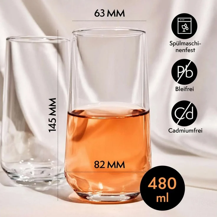 KONZEPT Gläser-Set Trinkgläser-Set, 480 ml, Longdrinkgläser, Cocktailgläser 6/12 teilig, 12-tlg, Ideal für Cocktail, Saft und als Wassergläser – Bild 2