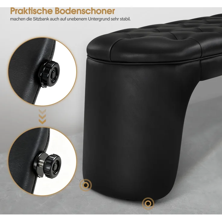 BarberPub 3-Sitzer Sitzbank für Friseursalon, Sitzbreite 150 cm, Moderne Wartebank Friseur, Polsterbank Schlafzimmer,Flurbank Friseureinrichtung W510 (Schwarz/Kunstleder) – Bild 4