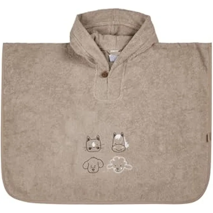 Sterntaler Poncho Bauernhof - Kinder Badeponcho aus saugfähiger Baumwolle - Badetuch zum einfachen drüberziehen - Baby Badeponcho mit Holzknopf und niedlicher Stickerei, sandfarben