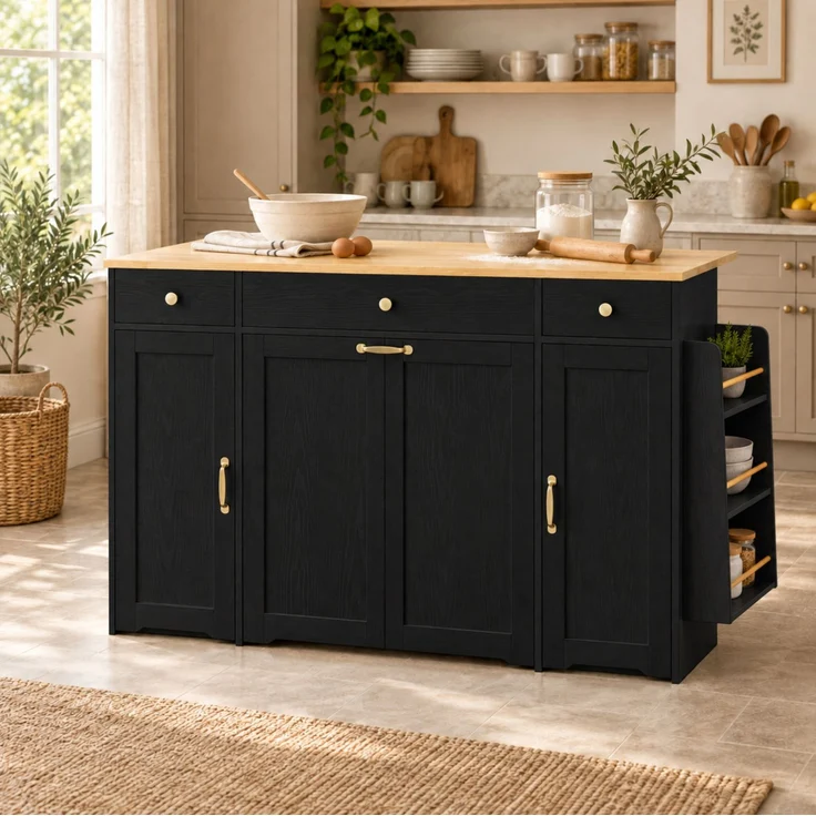 Sideboard 136x65x90 cm mit 3 Schubladen und 2 Türen – MDF, Schwarz und Natur – Bild 3