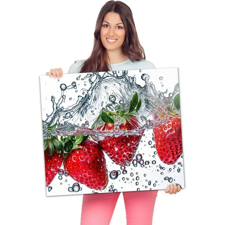 Primedeco Herd-Abdeckplatte Herdabdeckplatte Spritzschutz aus Glas Erdbeeren im Wasser, Glas, (1 tlg) – Bild 4