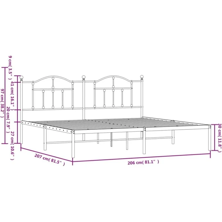 vidaXL Bettgestell mit Kopfteil Metall Schwarz 200x200 cm 353446 – Bild 2