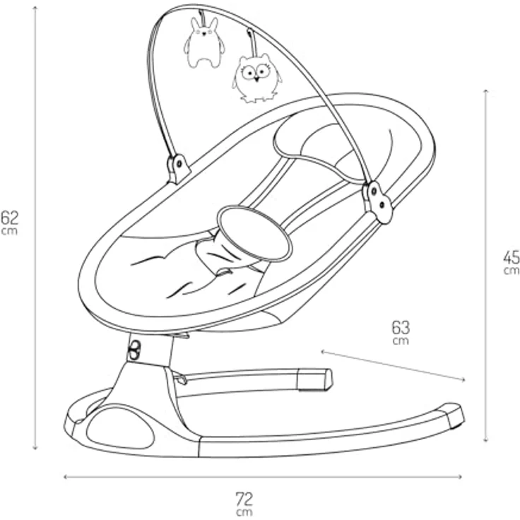MoMi KENANI SAND Babywippe für Babys bis 9 kg, mit LED-Display, Fernbedienung & Bluetooth für Smartphone, Batterie- oder Stromanschluss, mit 5-Punkt-Sicherheitsgurt, Bügel und Spielzeug – Bild 10