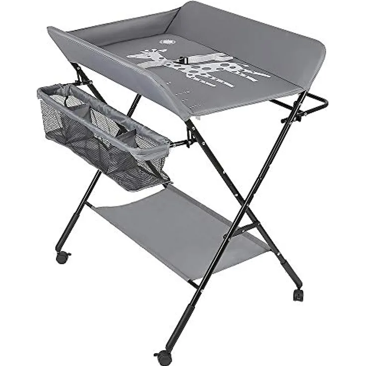 OHMG Baby Wickelkombi Klappbare Wickelkommode,Wickeltisch mit Rollen,Mobiler Wickeltisch mit Wickelauflage,Sicherheitsgurt und Ablagefächern,Wasserdicht und Höhenverstellbar,Stabil