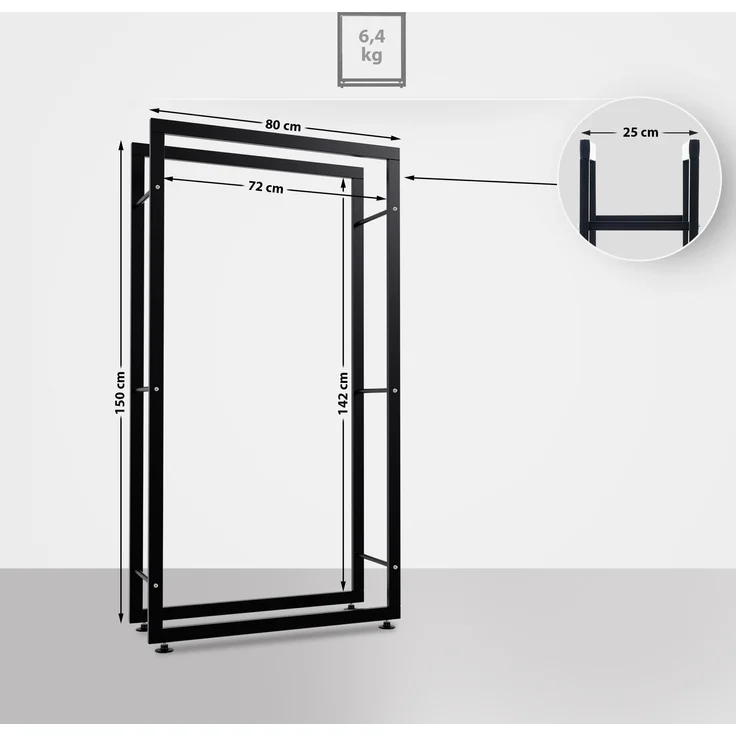 DELUKE® Kaminholzregal innen Metall SATLO - für Feuerholz Brennholzregal innen Kaminholzständer Kaminholzhalter Feuerholzregal InnenSchwarz, 25x80x150cm – Bild 2