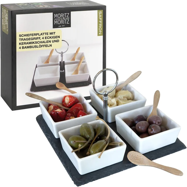 Moritz & Moritz Schieferset Saffron - Schieferplatte mit 4 Eckigen Schalen – Bild 1