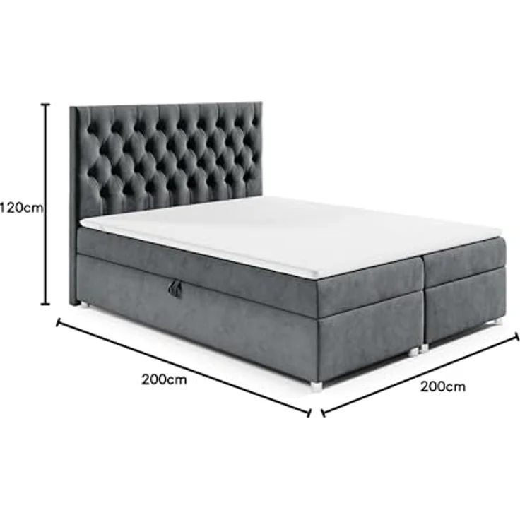 Best For Home Boxbett Trinity K-14, Graphit, 200x200 cm, Boxspringbett mit Bettkasten und 18 cm hoher Matratze – Bild 2