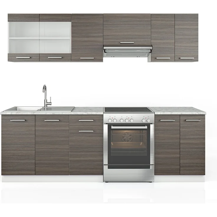 Küchenzeile R-Line Edelgrau/Weiß 240 cm, AP Marmor Vicco – Bild 1