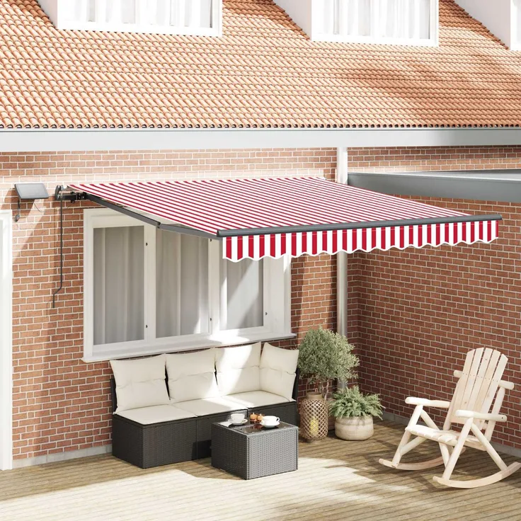 Einziehbare Markise, Sonnenmarkise Rot und Weiß 350x250 cm Stoff