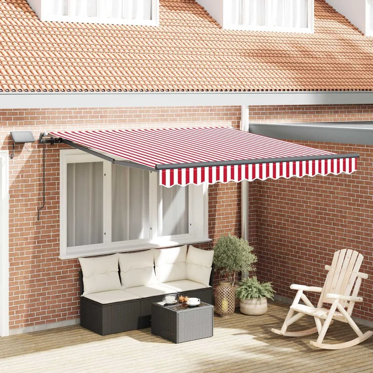 Einziehbare Markise, Sonnenmarkise Rot und Weiß 350x250 cm Stoff – Bild 1