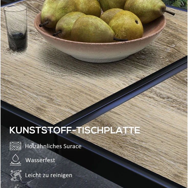 Gartentisch 145 x 85 x 72 cm für 6 Personen – rechteckiger Esstisch in Holzoptik mit Stahlgestell – Bild 7