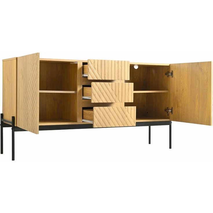 DESVIAE Sideboard mit Schubladen und verstellbaren Regalböden, 150x75x40 cm, Spanplatte, Natur – Bild 8