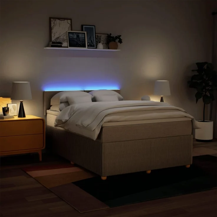 vidaXL Boxspringbett mit Matratze Creme 140x200 cm Stoff 3289777 – Bild 5