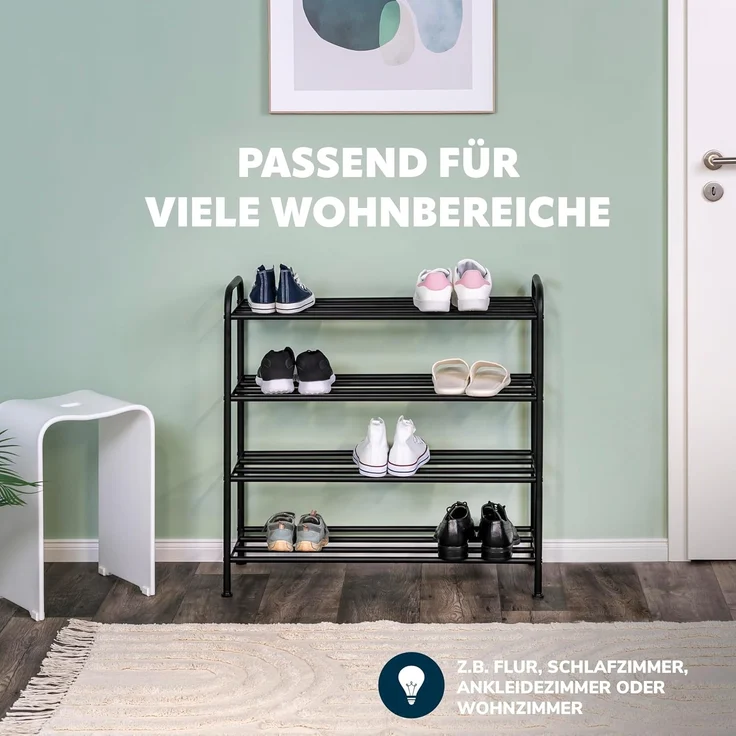 Schuhregal für 16 Paar Schuhe aus mattschwarzem Metall mit 4 Ablagen – Bild 5