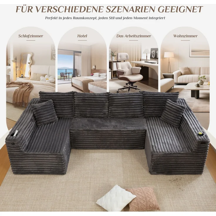 ZUBALIYA Wohnlandschaft 155x88 cm, mit Samtbezug, mit Cordbezug, mit breiten Armlehnen, mit Schaumstoffpolsterung – Bild 8