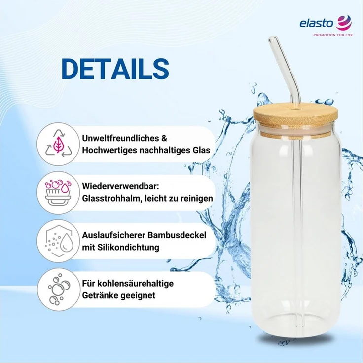 elasto Becher Trinkglas "Tropical" mit Strohhalm 675 ml natur – Bild 2