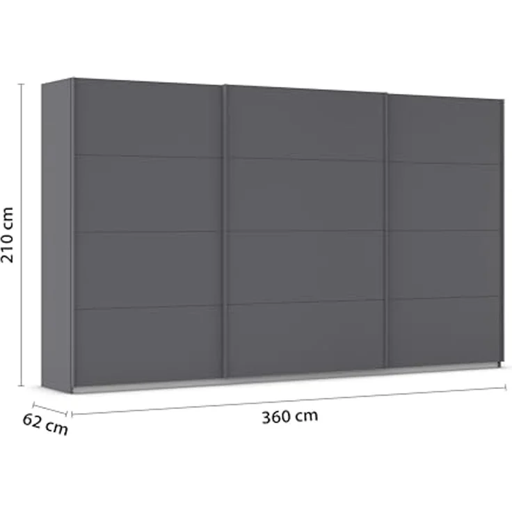Rauch Möbel Kulmbach, Kleiderschrank mit Schwebetüren für Schlafzimmer, Kinderzimmer, Garderobe, Flur, 3-türig, mit Soft-Close-Funktion, Zubehör Premium, Farbe Grau metallic, Schwarz, Breite 360 cm – Bild 3