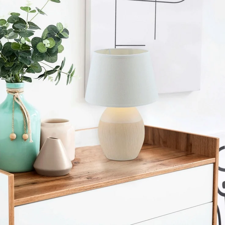 näve Tischleuchte Talia, ohne Leuchtmittel, Keramikfuß, Textilschirm, Zuleitung 130 cm mit Kippschalter, E14 – Bild 1