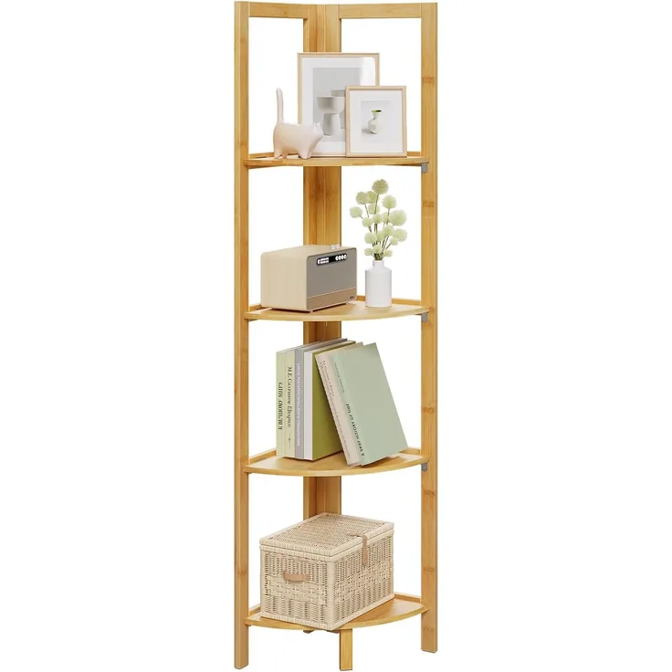 Woltu Standregal, 1-tlg, Bambus 4 Ebenen für Zuhause Wohnzimmer Büro Balkon