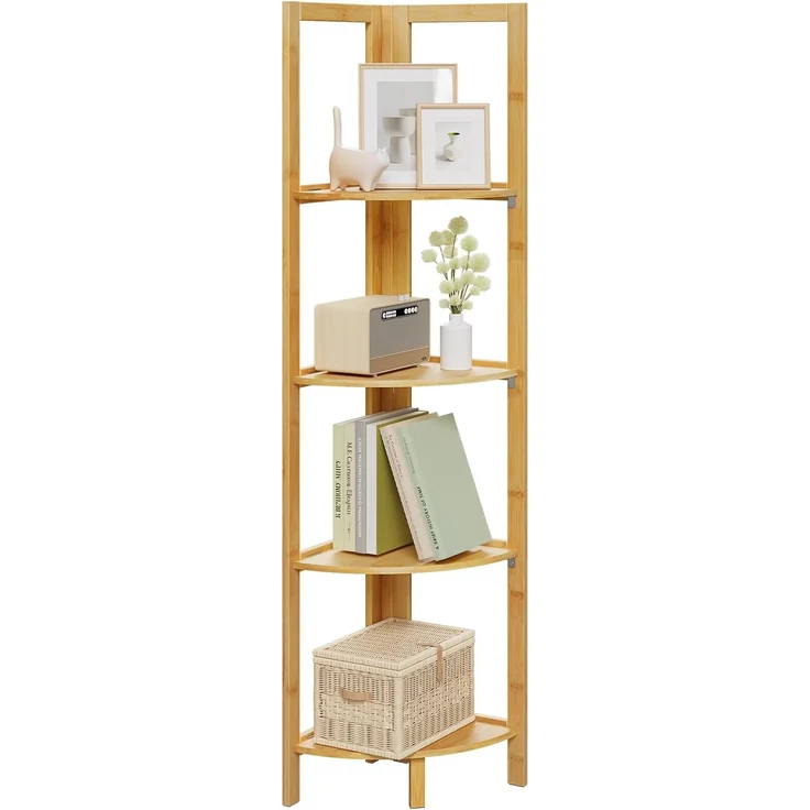 Woltu Standregal, 1-tlg, Bambus 4 Ebenen für Zuhause Wohnzimmer Büro Balkon – Bild 1