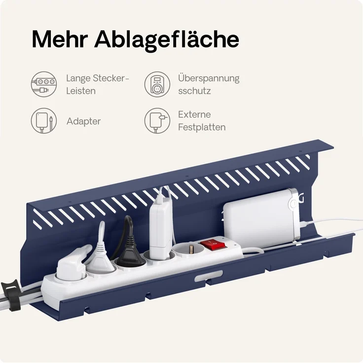 Desktronic Kabelkanal Schreibtisch, 2x43cm, Hochwertiger Stahl, Kabel Organizer für Kabelführung Blau – Bild 3