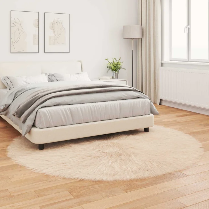vidaXL Kunstschaffell Teppich Tafalla Beige Ø 200 cm Polyester 42021495 – Bild 3
