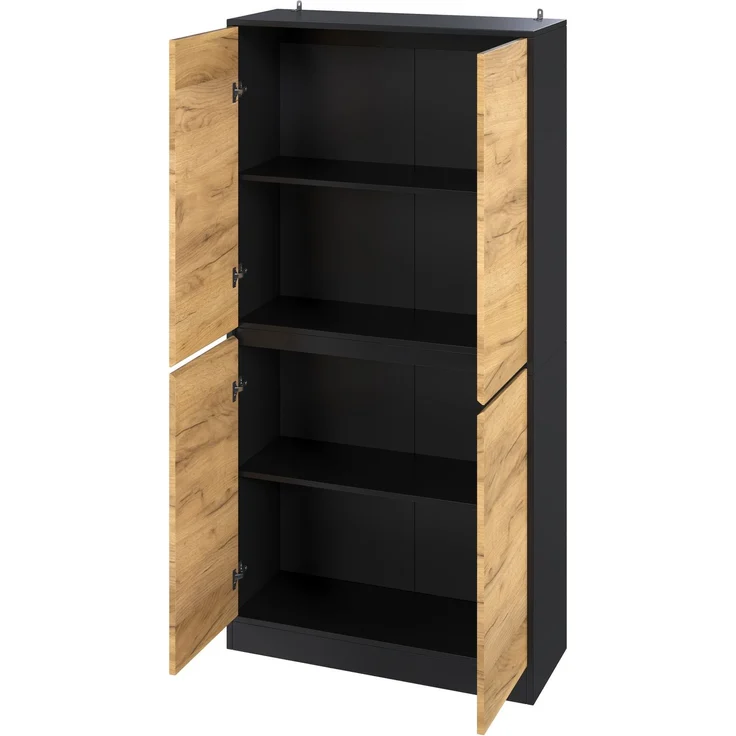 Aktenschrank 80 x 35 x 180 cm in Schwarz und Eichenoptik mit verstellbaren Einlegeböden – Bild 4