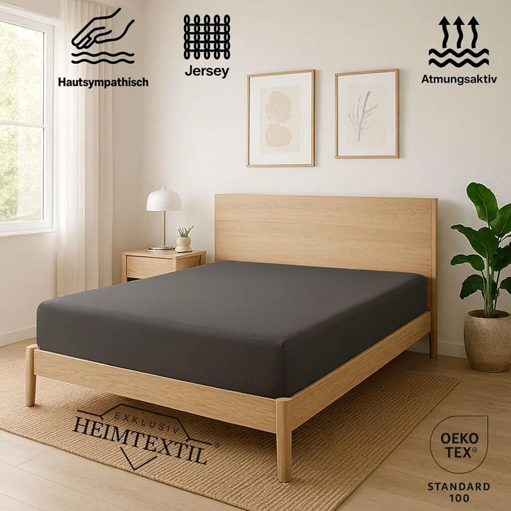 EXKLUSIV HEIMTEXTIL Jersey Spannbettlaken 90 x 200 cm Grau 100% Baumwolle Öko - Tex Zertifiziert Bed-Sheet Bettlaken Spannbetttuch – Bild 2