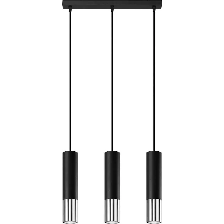 Pendelleuchte, Schwarz, Chrom, Stahl, 3-flammig, H 100 cm