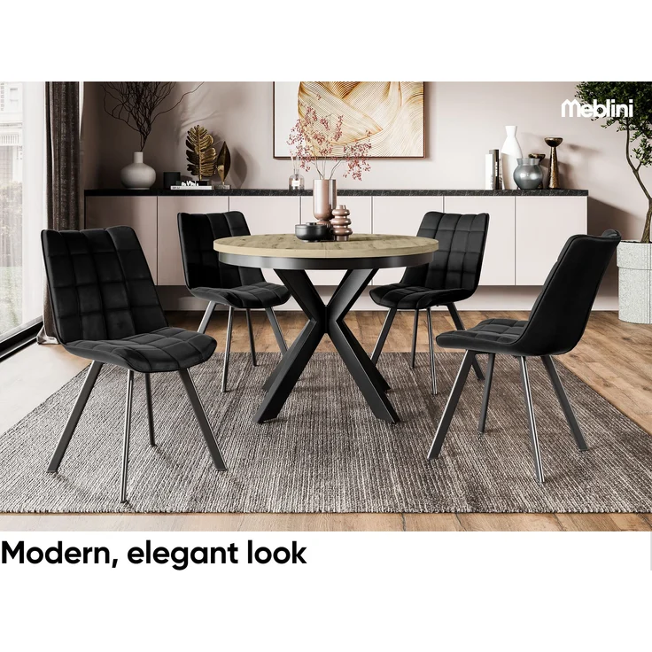 MEBLINI Esstisch Rund Ausziehbar aus Metall - 100-176x77cm - BAGIO - Artisan Eiche/Schwarz Matt - Loft - Esszimmertisch Modern - Küchentisch - Ausziehtisch - Round Dining Table - Esszimmertische – Bild 2