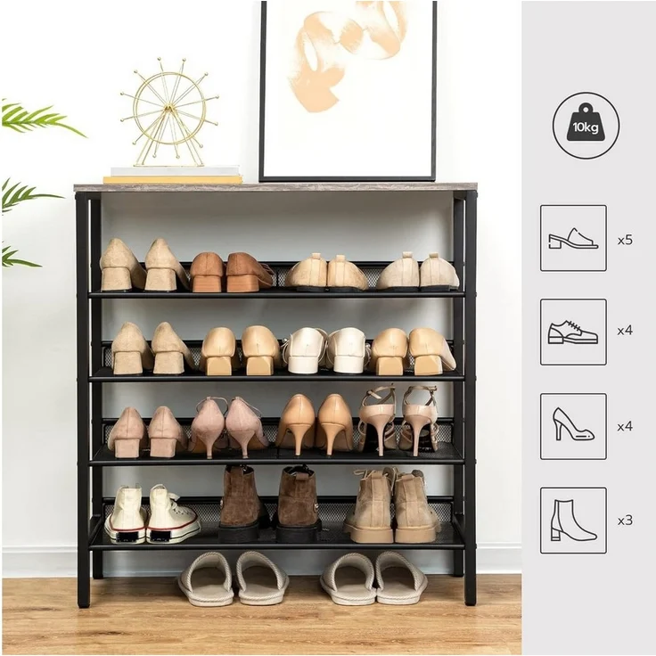Hoobro Schuhregal 5-lagiges Schuhschrank, Verstellbares Schuhablage, Metall, Eingang, Korridor – Bild 3