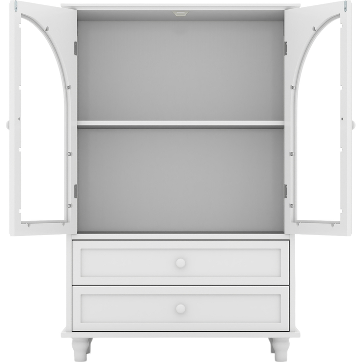 Aufbewahrungsschrank 71 x 38 x 106,5 cm in Weiß mit gewölbten Glastüren und 2 Schubladen – Bild 7