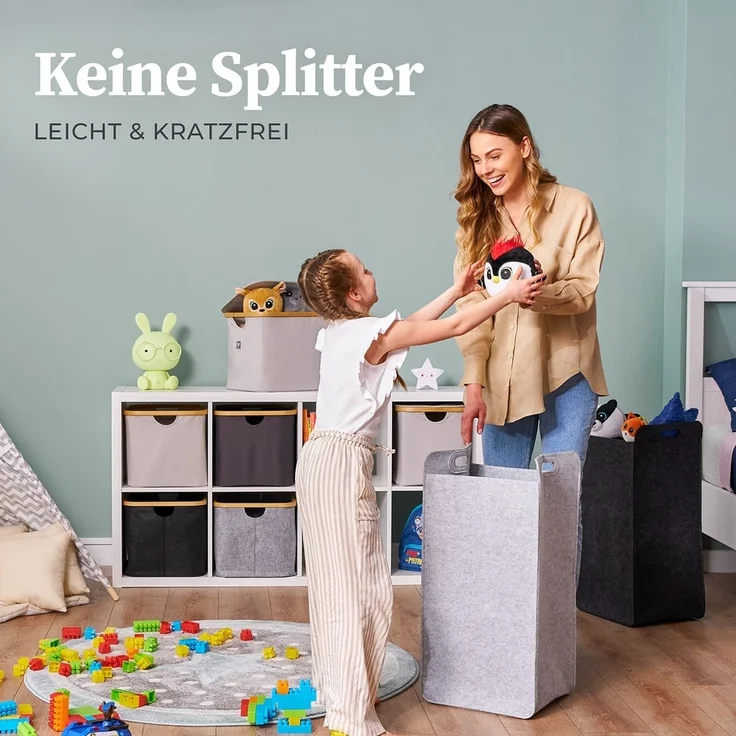 HENNEZ Wäschekorb "Katy" aus Filz schmal und zusammenklappbar, 80l, Wäschesack Groß für Schmutzwäsche Wäschetonne Wäschetasche – Bild 7
