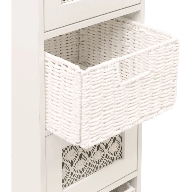 Kommode HWC-O75, Schubladenschrank, 4 Schubfächer Korbschubladen Holz Melamin 82x30x30cm ~ natur-weiß – Bild 4