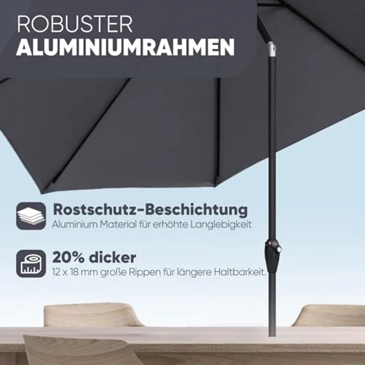 Sekey Sonnenschirm 3m Marktschirm mit Kurbel, Gartenschirm, 8 Streben, Sonnenschutz 50+, LxB: 300,00x300,00 cm, mit/ohne LED-Lichtern, Terrassenschirm Rund – Bild 3