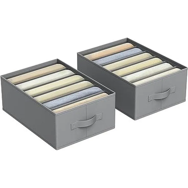 SONGMICS Kleiderschrank-Organizer 2er Set, Aufbewahrungsbox 6 Fächer, Schubladen-Ordnungssystem, Ordnungsboxen faltbar, 42 x 30 x 17 cm, für Hosen, Kleidung, Taubengrau RUSDE009G02
