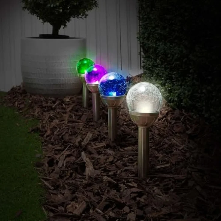 EAXUS LED Solarleuchte 3er Set Solar Gartenleuchte Kugel Leuchte mit Crackle-Licht Solarlampe, LED fest integriert, Farbwechsel, Farbwechsel – Bild 6