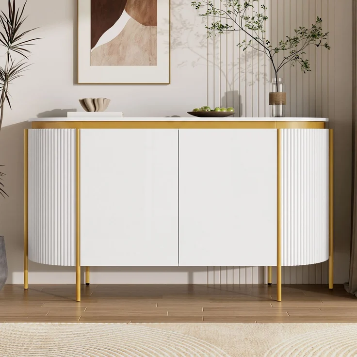 ZUBALIYA Sideboard 140x38x80 cm, mit 4 Türen, aus MDF, Weiß – Bild 9