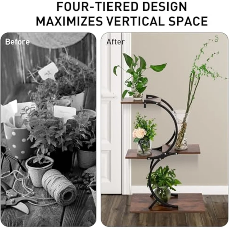 Todeco Pflanzenregal indoor, 5 Etagen Pflanzenständer aus Metall, Mehrstöckig Blumenständer für Indoor Outdoor Garten Balkon Deko – Bild 7