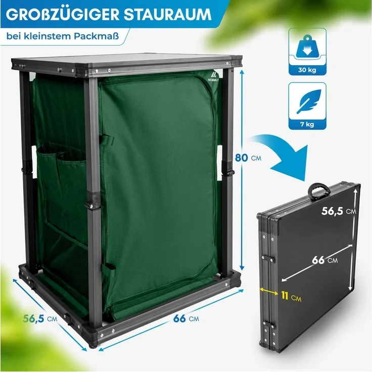 Nordmut Campingschrank Campingküche faltbar 60x51x80 cm Outdoor Schrank (mobiler Camping Organizer 1-St. mit Türen & Fächern, Stahlrahmen, Tragetasche, wetterfest) klappbar, mit Türen, mehrere Fächer, Tragetasche – Bild 2