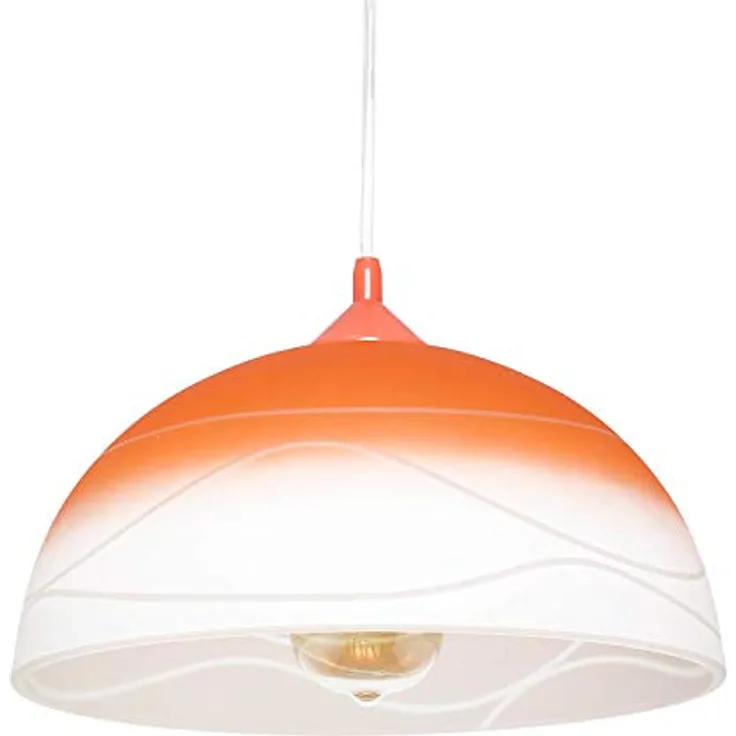 Licht-Erlebnisse ADANIA Hängelampe Glas Metall orange weiß, blendarm, rund, E27, Retro Design, Ø 30 cm für Wohnzimmer und Küche